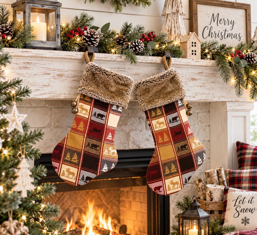 Handmade Reversible Woodland Christmas Stockings Set of 2